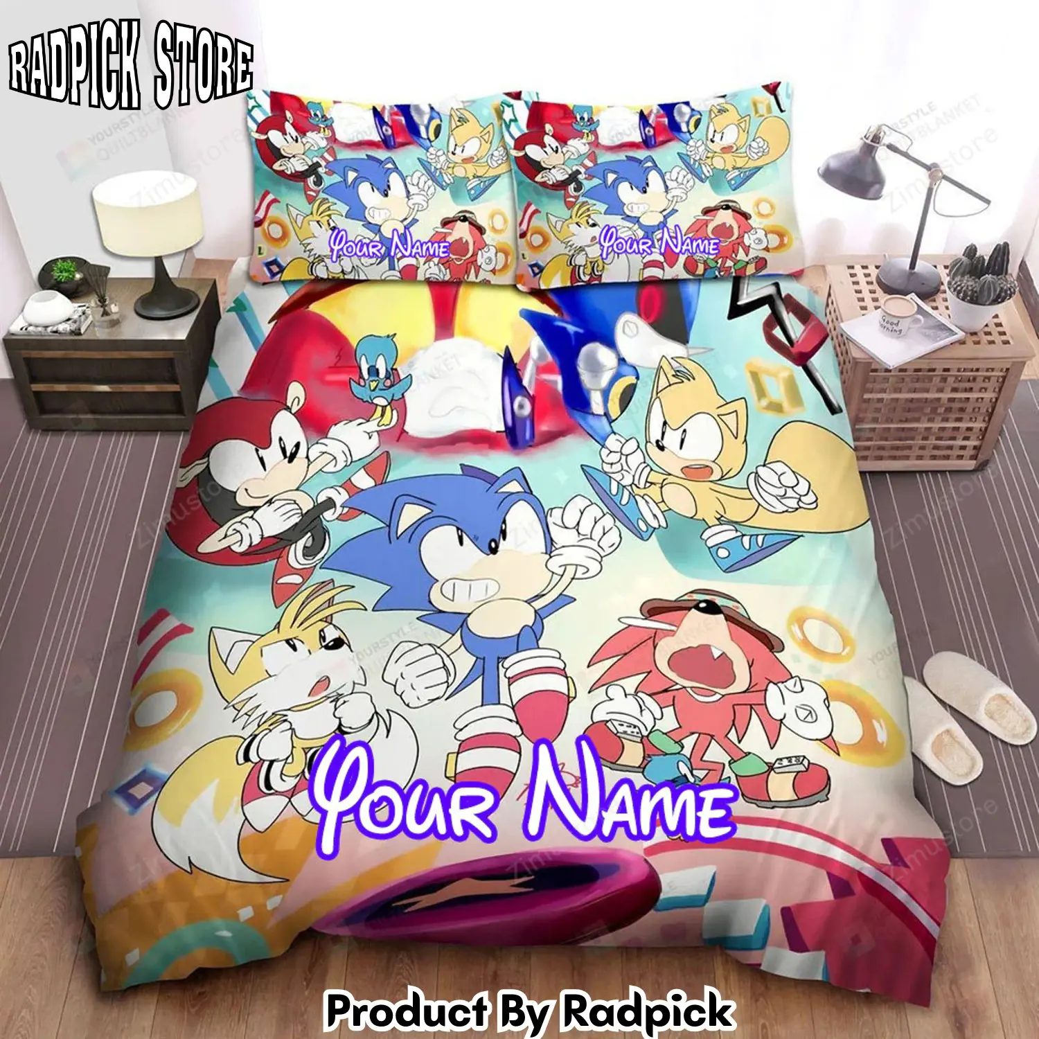 Radpick sonic the hedgehog and his friends in cartoon art bed sheets spread comforter duvet cover personalized name bedding sets rp3272186